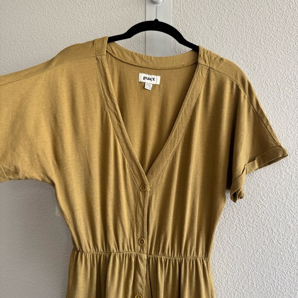 Pact Fennel The Portside Organic Cotton Linen Front Button Dress V Neck - Picture 6 of 15